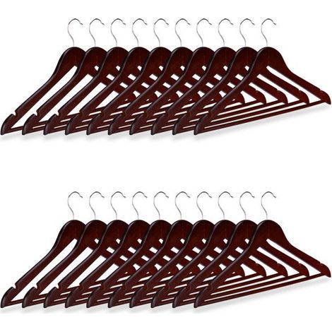 20x cintres en bois classiques pour manteaux pantalons vêtements, Pivotant sur 360°, HxL 23x44 cm, marron