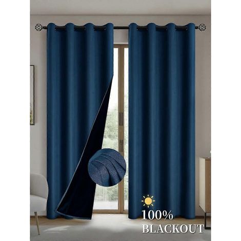 Tende oscuranti con fodera isolante per soggiorno, camera da letto, cucina, arredamento casa in blu navy blu navy-FQ- blu navy