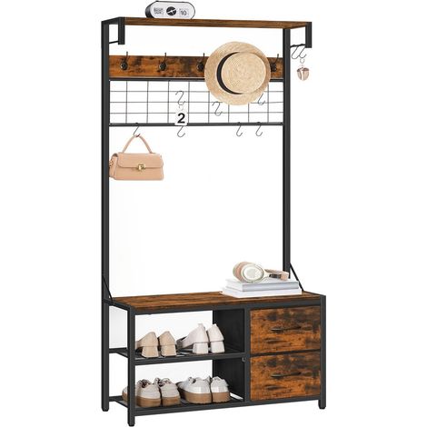 Coat Rack with Shoe Storage Bench & 2 Drawers, 4-in-1 Multifunctional Coat Stand with Hooks for Hallway, Entryway, Living Room and Bedroom (1/5)