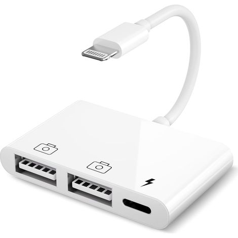 Adaptateur USB pour iPhone, Connecteur Lightning vers USB 3-en-1 pour iPad, Support iOS 16, Compatible clé USB et appareil photo, Accessoire iPhone/iPad, Câble adaptateur multiprise (1/5)