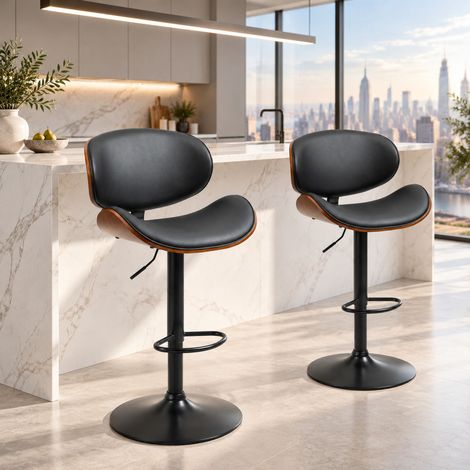 Set di 2 sgabelli da bar regolabili girevoli in pelle nera, struttura in acciaio OKMYHOME (1/5)