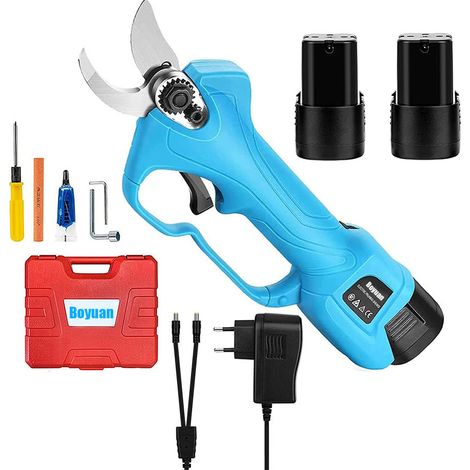 Sécateur Professionnel Sans Fil électrique,2 Pack Batterie au lithium rechargeable de 2000mAh, diamètre de coupe de 25 mm (0,98 pouce), pour arbre de ramassage de jardin, 6-8h de temps de travail (1/5)