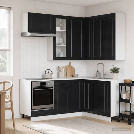 Ensemble de meubles de cuisine 8 pièces noir en bois d’ingénierie, 173.81kg - PANGIVO (1/5)