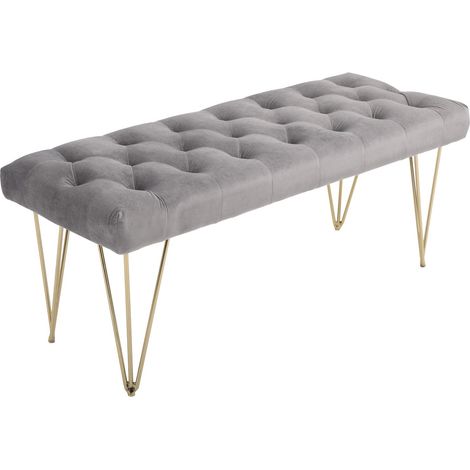 Banco Para La Entrada Banco Zapatero Con Funda De Terciopelo, Cómoda, Terciopelo, Gris, 116X44,5X49Cm (1/5)
