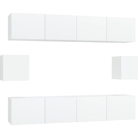 Ensemble de meubles armoire buffet TV télévision salon chambre séjour 6 pièces bois d'ingénierie blanc (1/5)