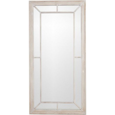 Large Washed Wood Framed Window Mirror - Wood - L6 x W100 x H200 cm - Brown