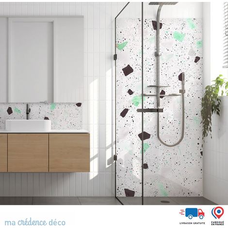 Panneau de douche : Terrazo coloré et graphique 2 - Couleur Vert pastel - Alu composite - 90 - 245 (1/3)