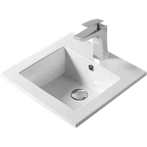 Lavabo rettangolare da incasso - 41,5 x 41,5 cm - Bianco lucido - VELIA (1/4)