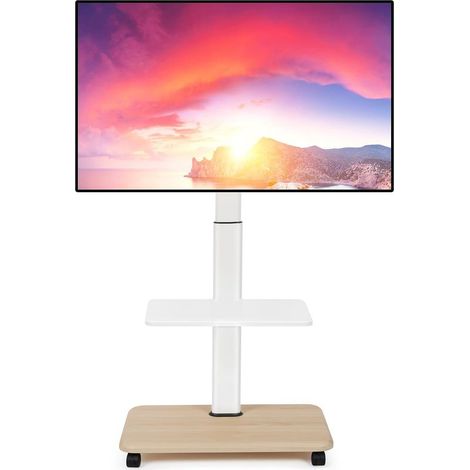 Support TV roulettes Meuble TV Roulant pour 32-70 Pouces Plat/incurvé LED/LCD/OLED Hauteur réglable Support TV sur Pied Jusqu à 45kg Meuble TV au Sol avec étagère DVD pour Ordinateur Blanc (1/5)