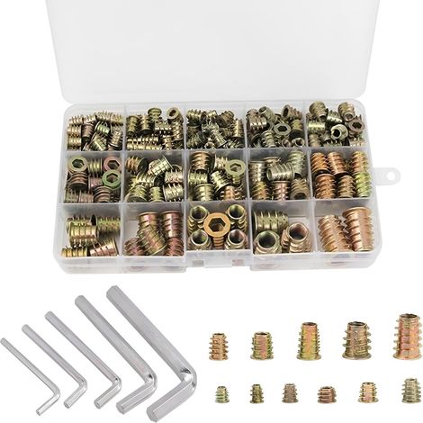 Inserts Filetés Écrous, Lot de 230 avec 5 Clés, Boulon Meuble Vis dans Écrou Fileté, pour Travail du Bois et Assortiment (1/5)