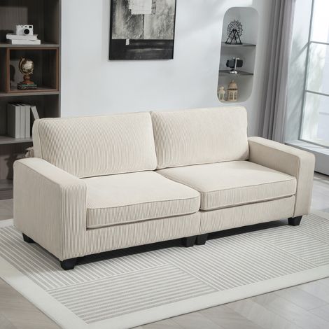 DESMIU Canapé Droit 3 Places avec Assise à Ressorts, Coussins de Dossier et Accoudoirs en Polyester, Blanc Crème (1/4)