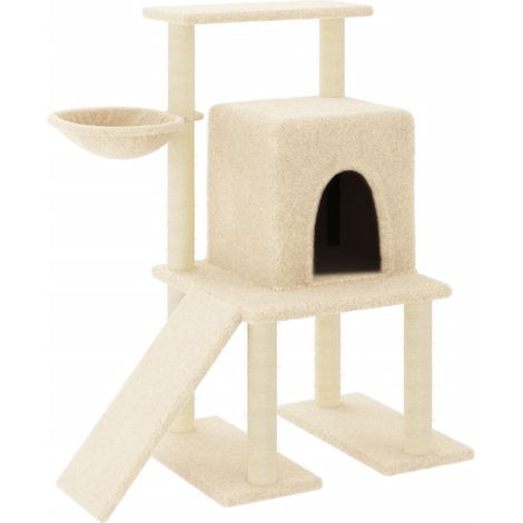 Tiragraffi per gatti Mobili per arrampicata su torre Tiragraffi piattaforma da arrampicata con tiragraffi in sisal 96,5 cm crema 020022537