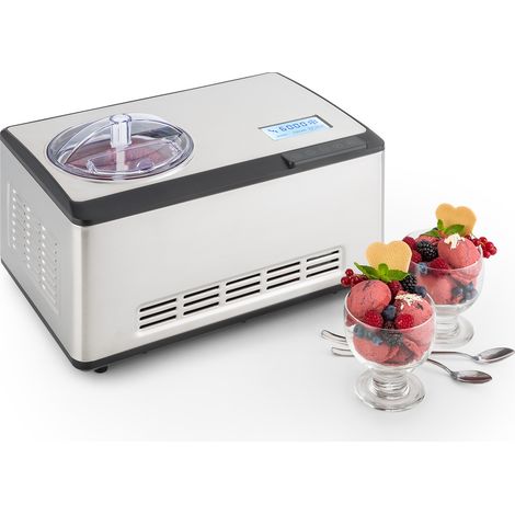 Klarstein Turbine à glace - Machine à glace - pour 2 litres de crèmes ou yaourts glacés maison - Sorbetière à compresseur - Ecran LCD tactile - 180W - Inox (1/5)