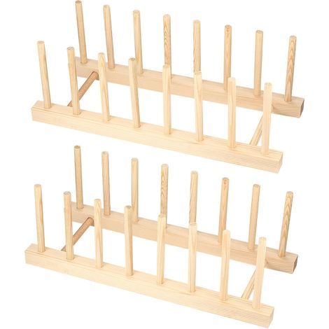 2 PCS - Égouttoir Vaisselle - Support Assiettes Bois - Rangement Cuisine Bureau - Pin Naturel - 32x13x11 cm (1/5)