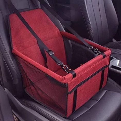 Siège d'auto de Voiture pour Les Chiens ou Chats, Panier Sac Transport étanche avec Ceinture de Sécurité de Voyage (Rouge) (1/2)