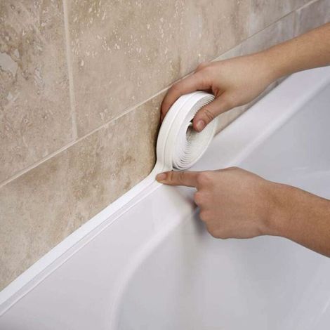 Cinta de calafateo, cinta de sellado decorativa autoadhesiva de PE, utilizada para proteger los bordes de lavabos, bañeras y paredes del baño. (1/5)