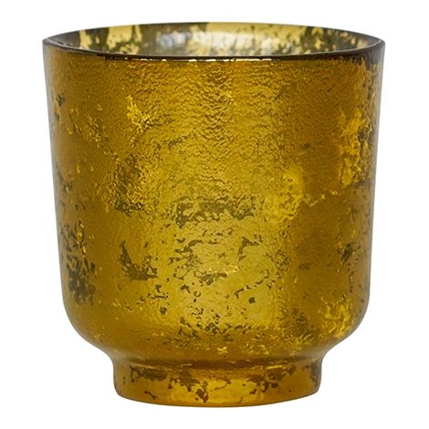 Metallic Gold Tea Light Holder - Glass - L15.5 x W15.5 x H19 cm - Gold