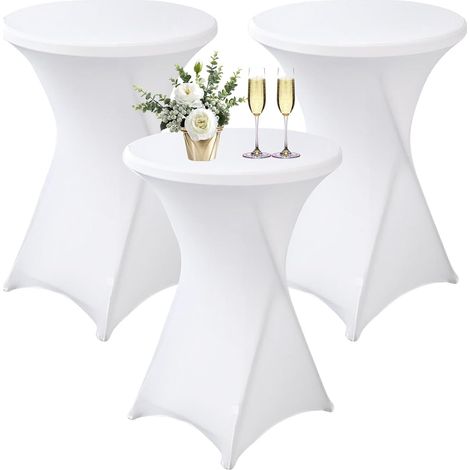 Lot De 3 Housse Mange Debout 80x110cm, Housse De Table Ronde Extensible, Blanc Housse pour Table Haute, Élastiques Et Faciles d'entretien pour Cocktail Mariage Banquet Anniversaire Banquet Bartable (1/5)