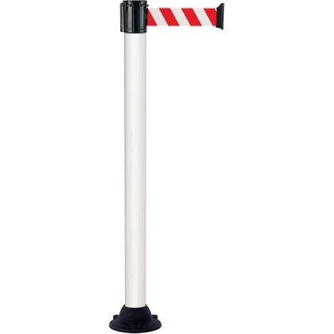 Poteau Alu Blanc laqué à sangle Rouge/Blanc 3m x 50mm sur socle fixe - 2011006 (1/3)
