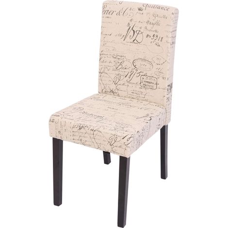 [NEUWERTIG] 2er-Set Esszimmerstuhl Stuhl Küchenstuhl Littau Textil mit Schriftzug, creme, dunkle Beine