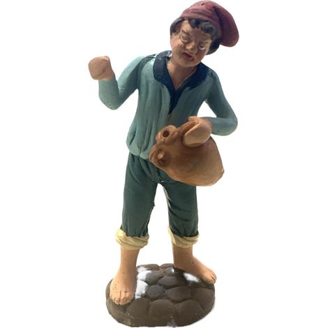 Pastore con brocca statuetta in terracotta artigianale per presepe napoletano da h 10 cm