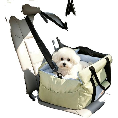 Asiento de coche para perros, material suave, cinturón de seguridad incluido, verde claro. (1/2)