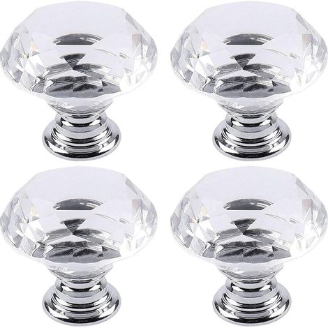 Ensemble de 4 boutons de porte en cristal transparent - poignées de meubles - poignées pour armoires, penderies et tiroirs - tiroirs de cuisine et de bureau (1/5)