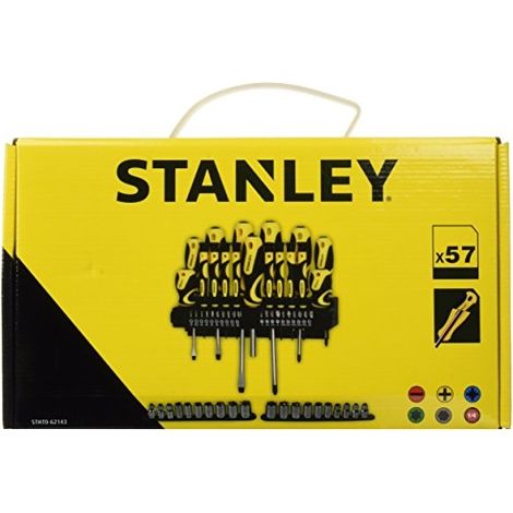 Stanley – Coffret multi-outils 57 pièces – Embouts, tournevis plats et cruciformes – Tige nickelée, poignée ergonomique – Pour usage intensif