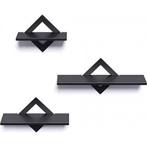 Set of 3 wall shelves for living room, bedroom, hallway, kitchen, shelf load capacity 9 kg, length 27/34/42 cm (black) (1/5)