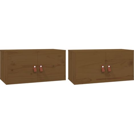 Lot de 2 Armoires murales Salon,Meuble bas de Rangement,Meuble TV Marron miel 60x30x30 cm Pin massif -95194 (1/5)