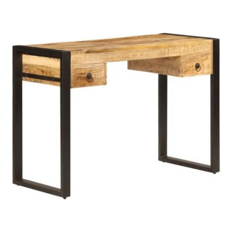 Bureau 2 tiroirs manguier massif clair et métal noir Stracco (1/4)