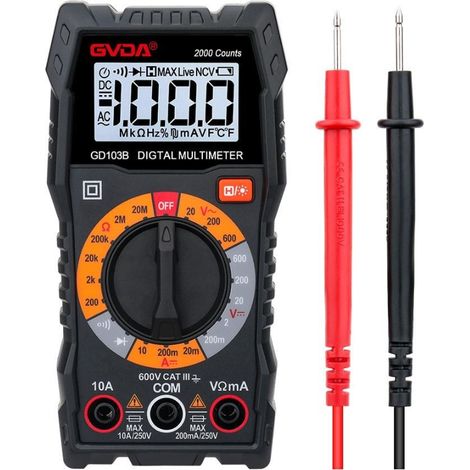 multimetre professionnel, Multimètre Digital, testeur electrique,Voltmètre Multifonctions 2000 Comptes, Testeur Électrique, Ohmmètre, Mesure La Tension CA/CC, Courant CC, Résistance, Continuité, Diode (1/3)
