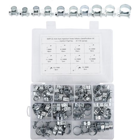 84-teiliges Set verzinkter Schlauchschellen, Mini-Kraftstoffleitungsschelle, Diesel-/Benzin-Schlauchschelle, Metallschlauchschellen (1/5)