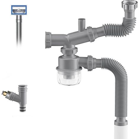 Garbage Disposal Drain Kit, P-Trap for 1 1/2 Kitchen Sink, Space Saving, Visible, Anti-Clog, Anti-Odor, Easy to Clean Double Sink Drain (1/5)