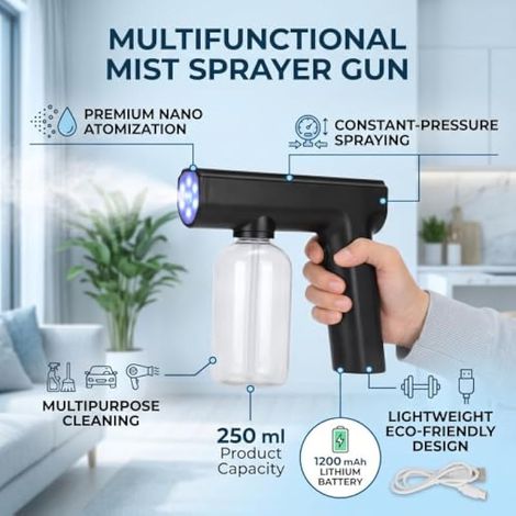 Pistolet Pulvérisateur de Brouillard Nanométrique Portable, Brumisateur électrique Multifonctionnel, Pulvérisateur de Nettoyage sans Fil (Noir) (1/4)