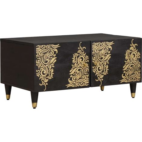 Couchtisch Schwarz 80 x 50 x 40 cm Massivholz Mango
