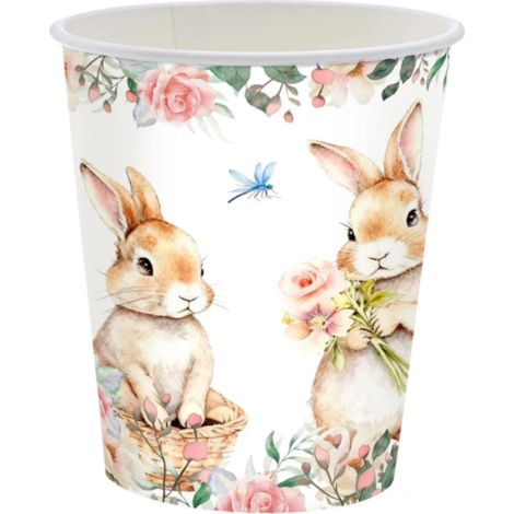 Lot de 20 gobelets en papier jetables à motifs vintage lapin et fleurs, parfaits pour les fêtes printanières, les jus, le café et le (1/5)