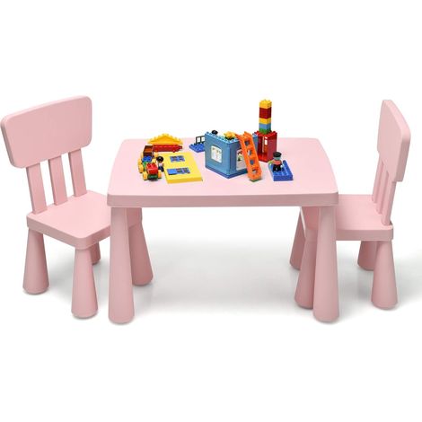 Goplus – Ensemble table et 2 chaises en polypropylene pour enfants – Utilisation intérieure/extérieure – Dimensions table 76,2x54,2x48,5cm – Charge 50kg (Rose)