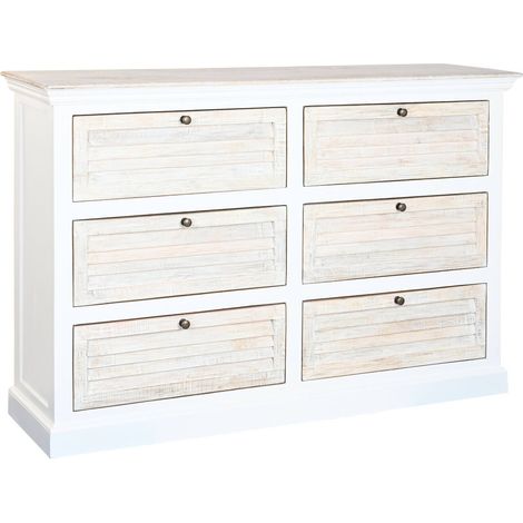 Commode romantique bois de manguier blanc naturel tiroirs spacieux - Blanc naturel bois clair (1/5)