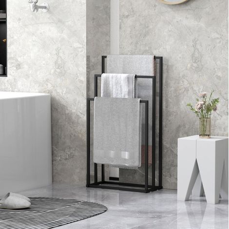 Portasciugamani da terra a 3 barre, acciaio nero 45 x 21,5 x 85 cm OKMYHOME (1/5)