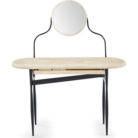 Coiffeuse avec miroir en bois de chêne naturel et métal noir - Longueur 120 x profondeur 40 x hauteur 80 cm (1/5)