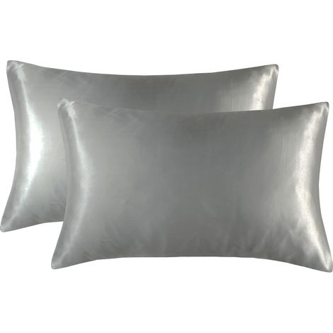 Funda de almohada de seda artificial para comercio exterior, funda de almohada de satén, funda de almohada de color liso al por mayor, ropa de cama Nantong al por mayor, gris claro US-CK: 51102cm2 (20 (1/5)
