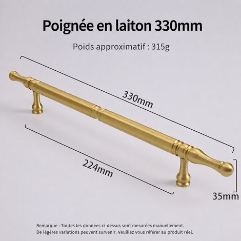 Poignée de meuble en laiton doré à deux trous, entraxe 224 mm, longueur 330 mm t2914 224 330 33 × 1,3 × 3,5 cm 315 g – Livraison gratuite
