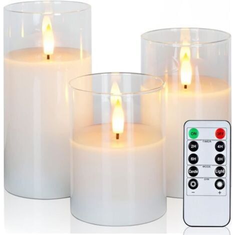 Bougies LED sans flamme, bougies sans flamme en verre transparent avec minuterie et télécommande, bougies piliers parfaites pour Noël et Halloween (1/5)