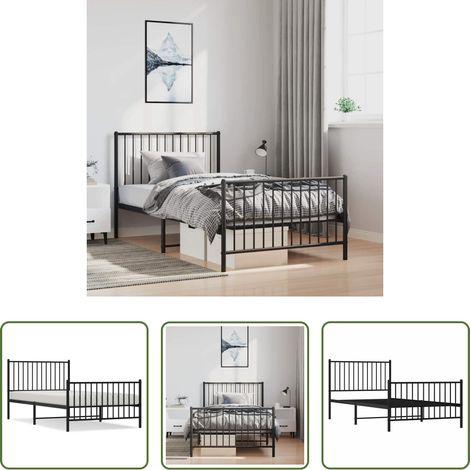 vidaXL Lit avec tête et pied - Cadre de lit métal sans matelas et pied de lit noir 100x200 cm (1/5)