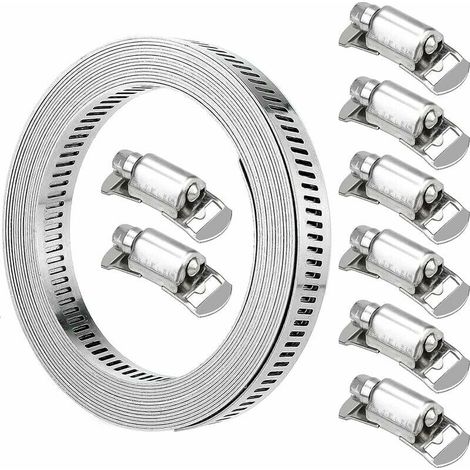 Collier De Serrage Collier À Vis Sans Fin En Acier, Sangle Collier De Serrage Avec Attaches Longueur De 3,5m Et 8 Pcs Sangles (1/5)