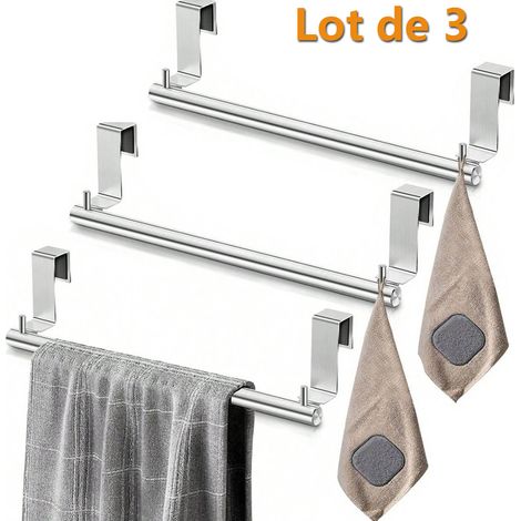 Porte-serviettes pour porte de placard, barre porte-serviettes à suspendre, porte-torchons en acier inoxydable pour porte de placard de cuisine, lot de 3 (1/5)