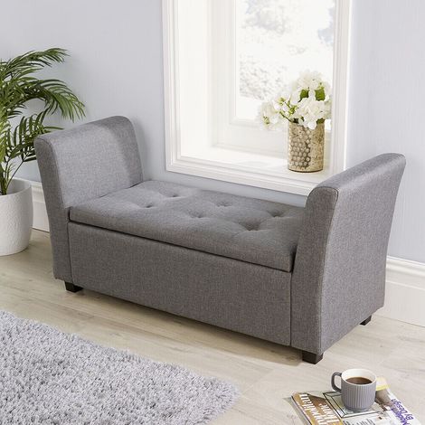 Verona Window Storage Seat Charcoal Grey Ottoman Deep Button Detail Lift Up Lid (1/5)