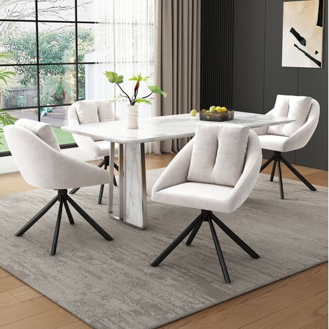 Silla giratoria tapizada beige con ruedas para comedor OKMYHOME (1/5)
