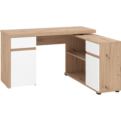 Scrivania angolare con contenitore - Coloris : Naturale e bianco - OLNEA (1/5)
